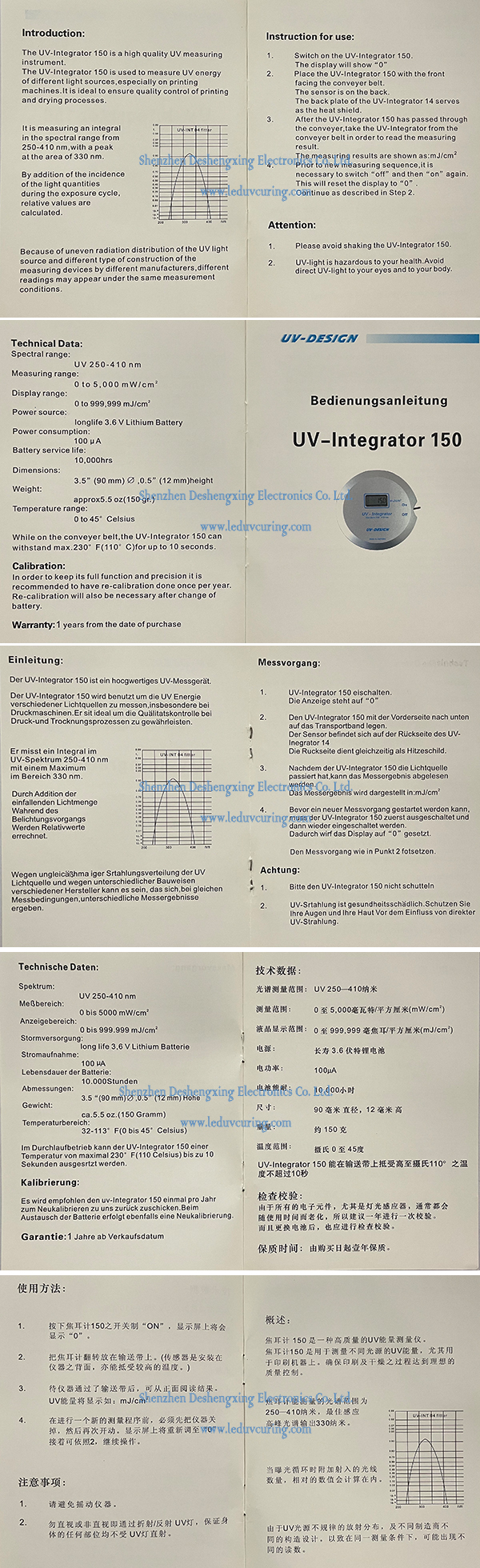 250-410nm UV 150 Energy Meter Tester Specification